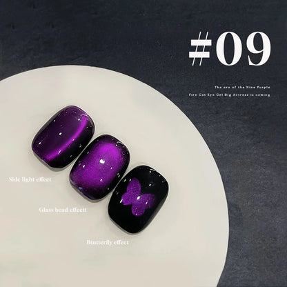 MIANEL 12ML Hibiscus Purple Cat Eye Gel Nail Polish Super Whitening Glass Beads Cat Eye Nails Purple Nials Blue Nails 1-12PCS