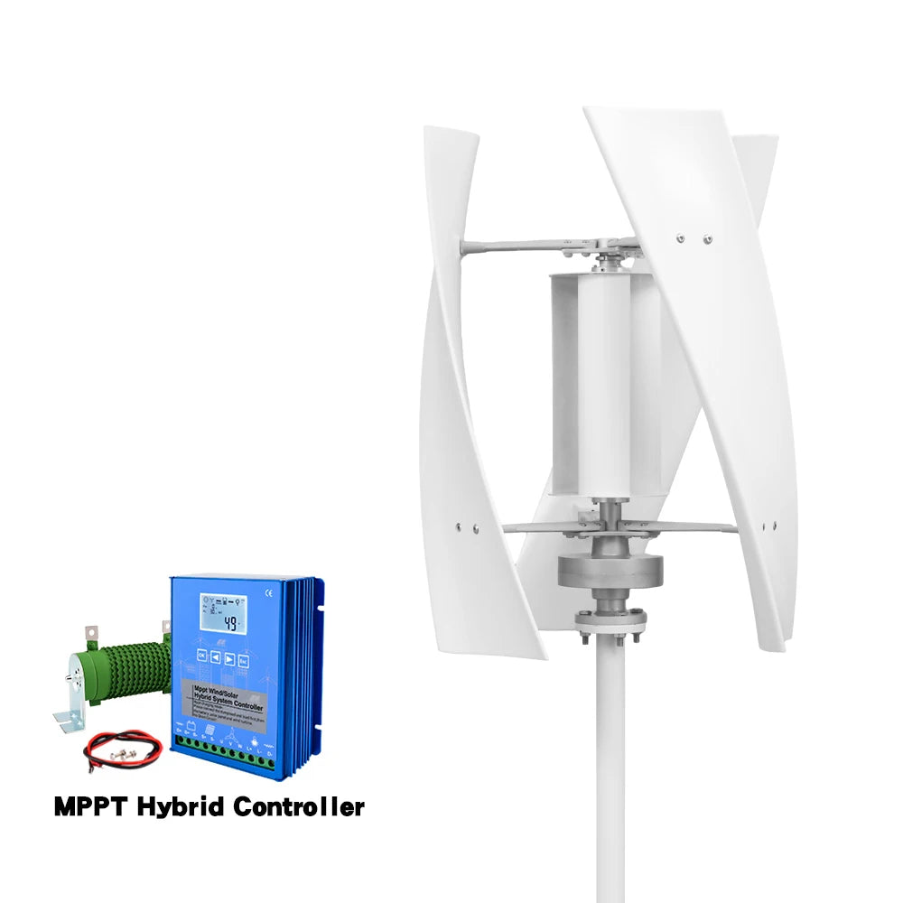 Vertikal Vindturbin 2kW 12V/24V/48V CE-certifierad – Kärnlös Generator 3 Blad Off-Grid Hybrid 220V Hushåll, EU-lager Polen