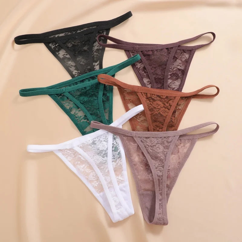 3Pcs/Set Sexy Lace Floral Panties For Women Solid Color Transparent Underwear Female Lace Perspective Hollow Out G-string Thongs