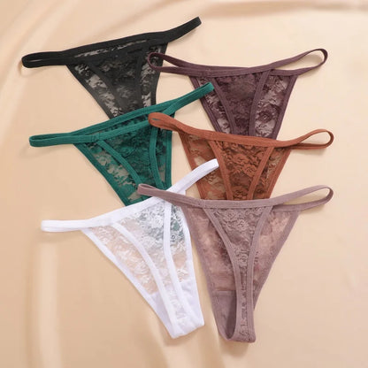 3Pcs/Set Sexy Lace Floral Panties For Women Solid Color Transparent Underwear Female Lace Perspective Hollow Out G-string Thongs