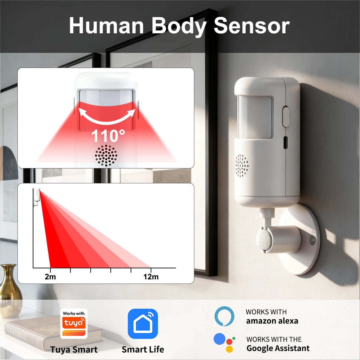 PGST PIR-rörelsesensor med Tuya-stöd och USB-C, 2–8-pack