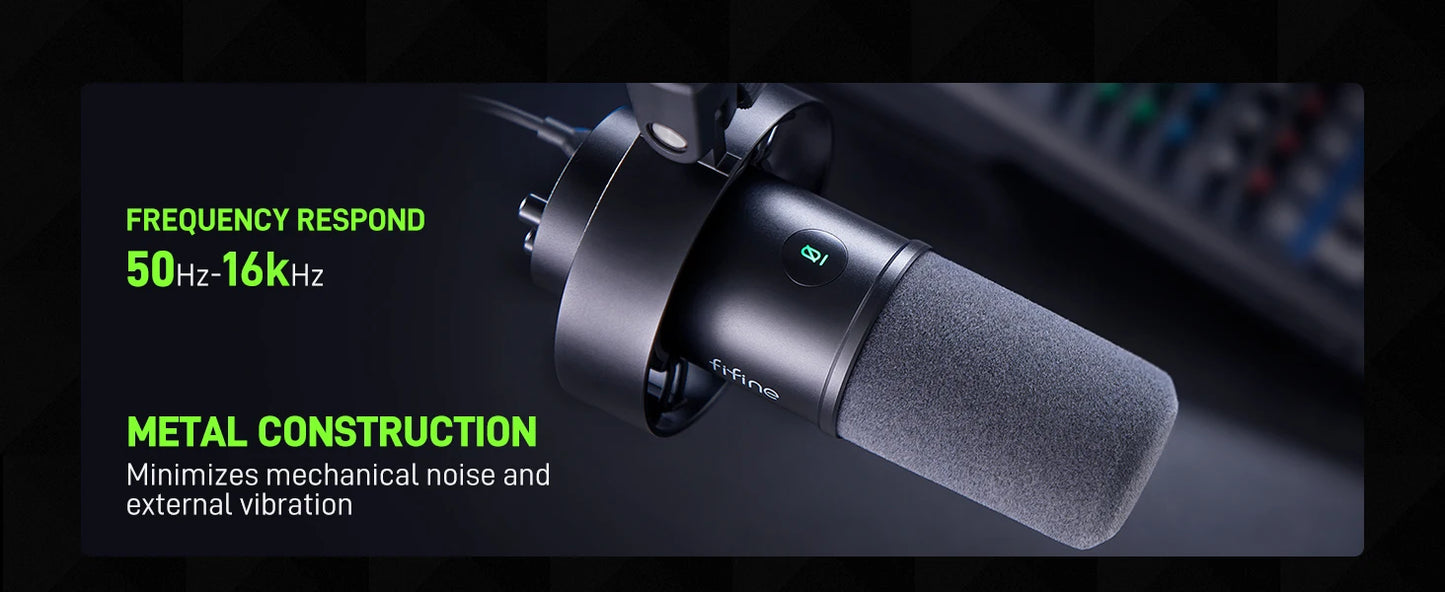 FIFINE USB/XLR Dynamic Microphone with Shock Mount,Touch-mute,Headphone Jack&Volume Control,for PC or Sound Card Recording -K688