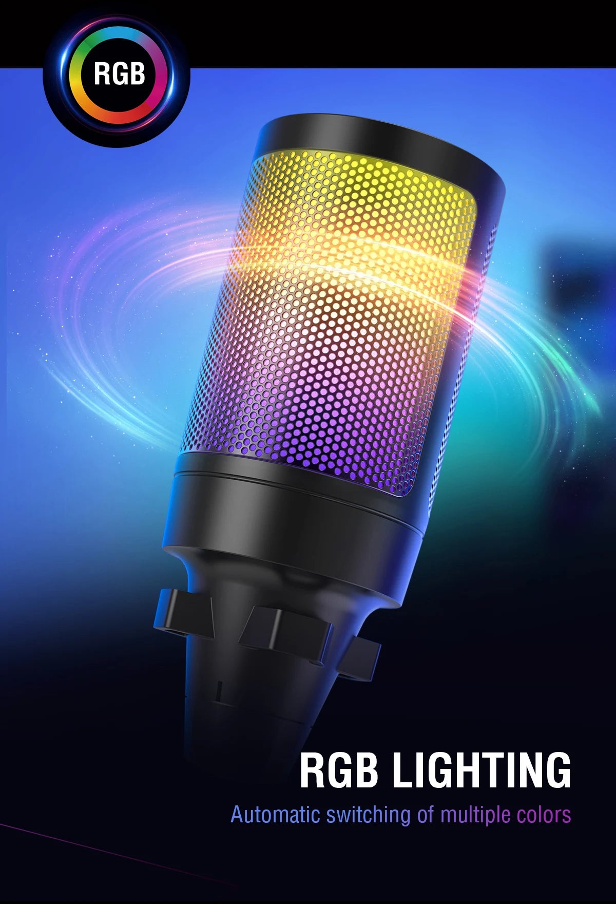 FIFINE USB Gaming Microphone,Condenser MIC with RGB,for PC PS4 PS5 MAC,Suit for Podcasters/Gamers/Influencers/Home Studio