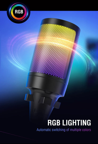 FIFINE USB Gaming Microphone,Condenser MIC with RGB,for PC PS4 PS5 MAC,Suit for Podcasters/Gamers/Influencers/Home Studio