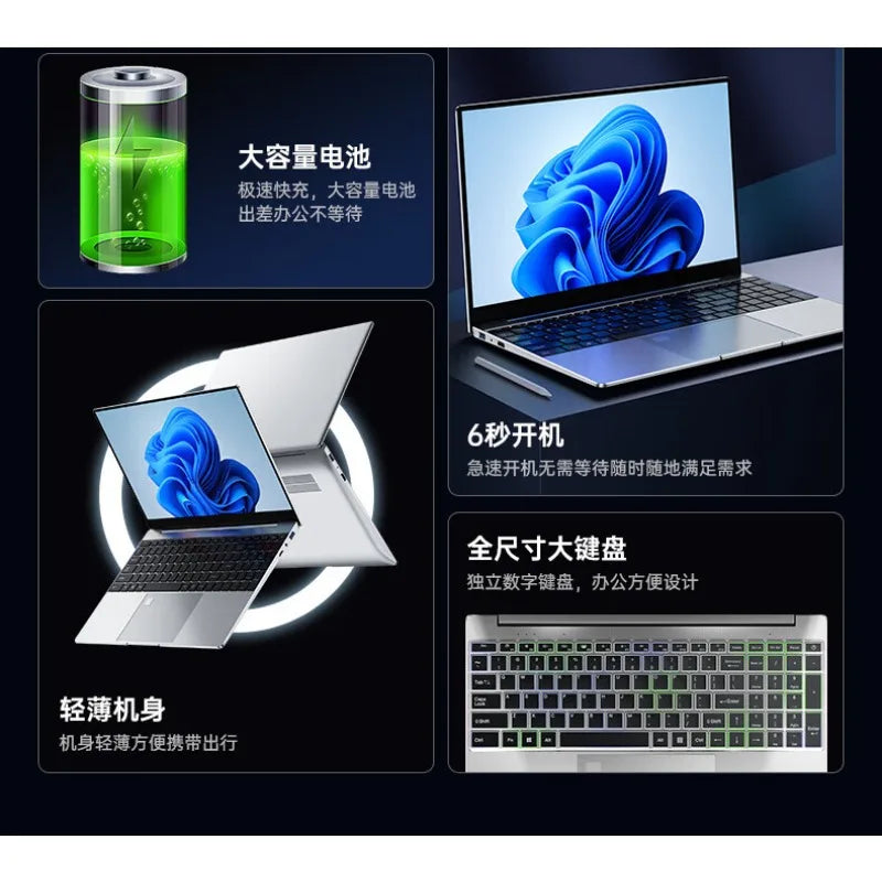 Ultratunn Gaming Laptop 15,6" 4K – Aluminiumlegering Intel N95 12/16/32GB RAM 128GB–1TB SSD Windows 11, Svart/Silver/Rosa