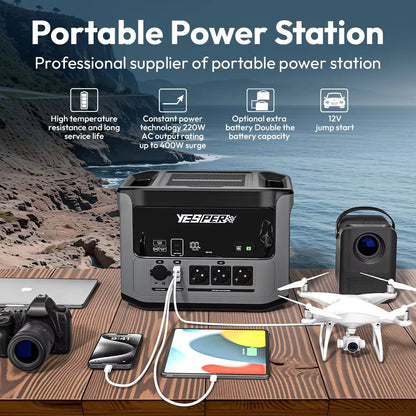 YESPER PB-58 Portabel Powerstation 1500W 1408Wh – LiFePO4, Ren Sinusvåg, Sol-redo, AC/DC/USB, Smart Display, Camping/Hem/Nöd, EU-lager (Tyskland)