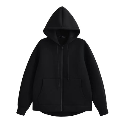 HH Autumn Winter Women's Zipper Hoodie Coat High Street Double Pockets Oversize Jakcet Loose Sweatshirts Outerwear Top