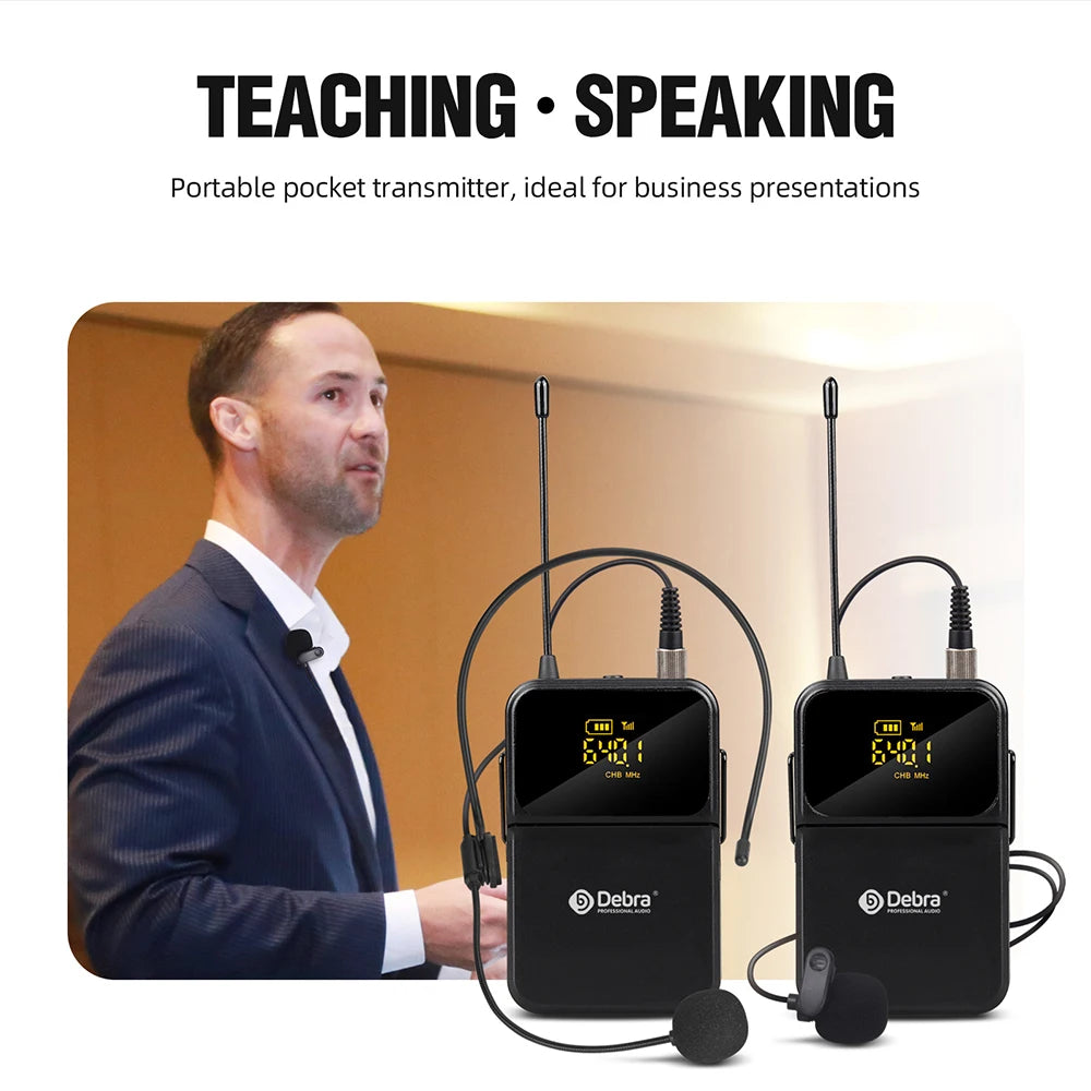 Debra DU4004 Wireless Conference Microphone System, UHF 4-channel, lavalier, headset, handheld microphone, for weddings, karaoke
