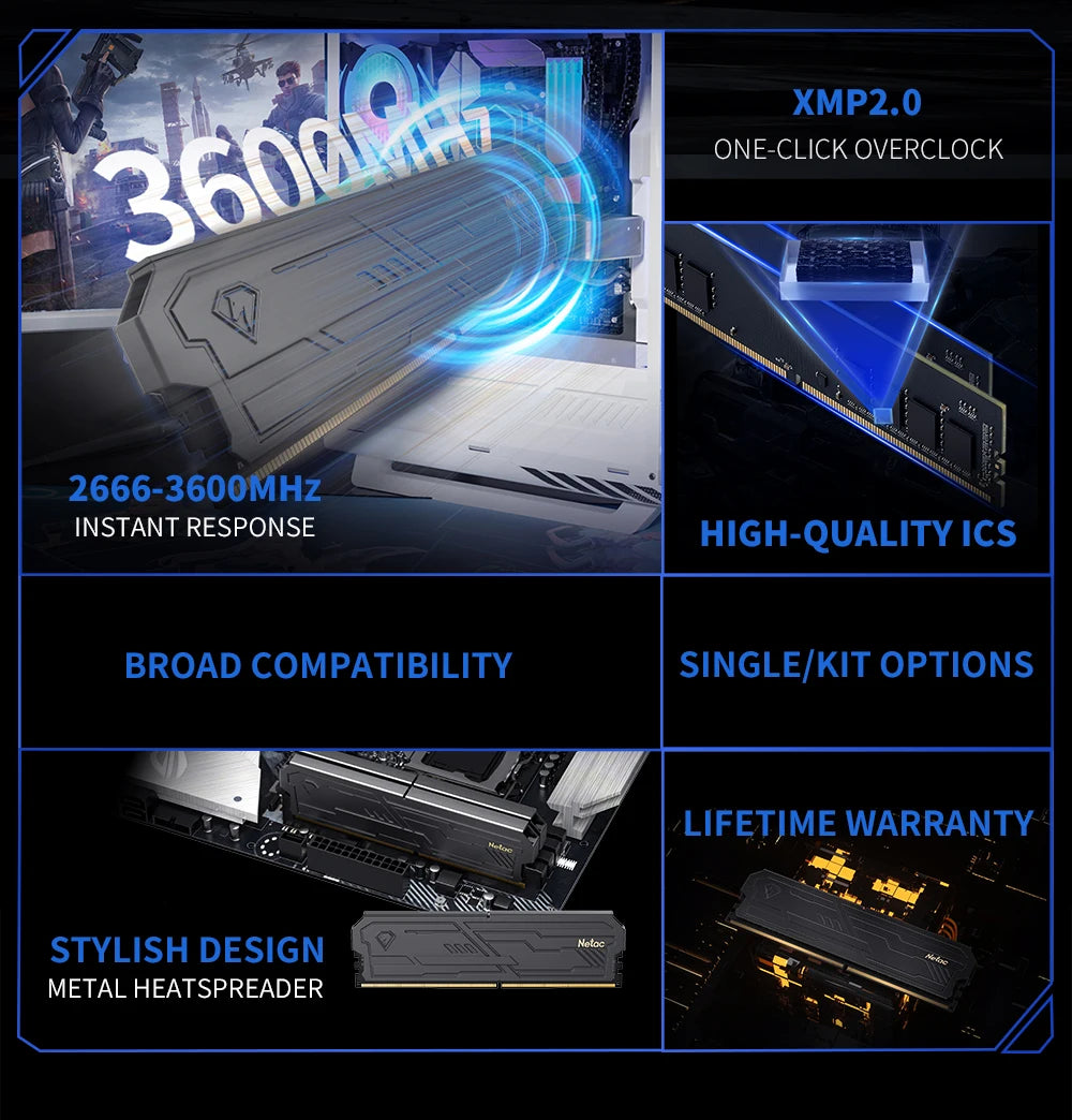Netac RAM Shadow III DDR4 8Gx2 16Gx2 Memory RAM 3200MHz 3600MHz High-quality ICS DDR5 4800MHz Dual Channel XMP2.0 Freeshipping