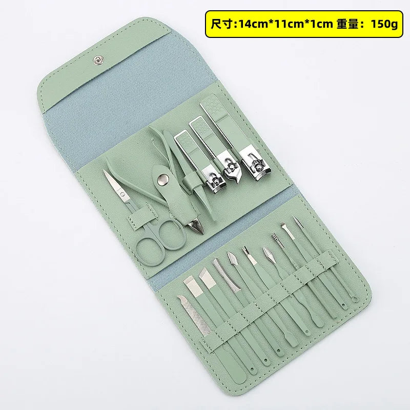 Manikyr & Pedikyr Set 16 delar – Rostfritt Stål Nagelklippare Nagelbandsverktyg Förvaringsväska, 3 Färger