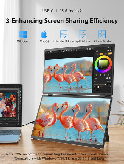 UPERFECT Delta 15.6" Dual Portable Monitor for Laptop Screen Extender 1080P HDR Folding Stacked Triple Travel Computer Display