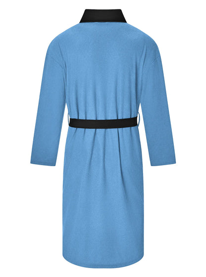 Men's Twill Fabric Long Bathrobe with Belt Design, Double Pockets, Casual Home Pajamas, Loose Fit, Hotel Resort Style, Nightwear