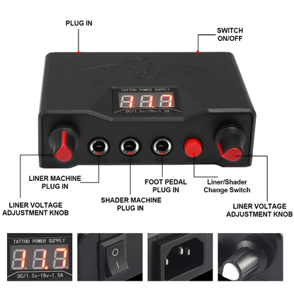 Complete Cartridge Tattoo Pen Machine Kit DC Rotary Machine Pen with Cartridge Needles Power Supply Inks for Tattoo Beginner Set
