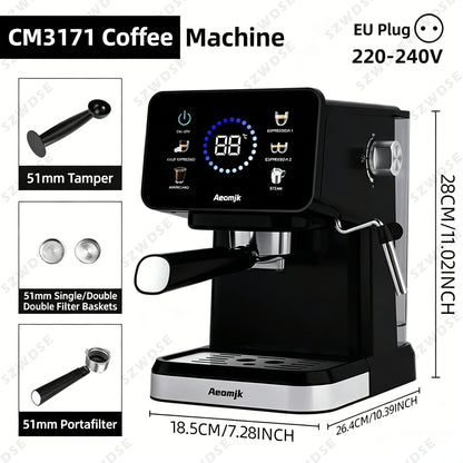 Semi-Automatic Coffee Maker Espresso Machine with Built-In Milk Frother One-Touch Americano Function, Adjustable Temperature, Cappuccino H13 Espresso Coffee Machine 20 Bar Semi-Automatic Italian Espresso Coffee Maker with Mil
