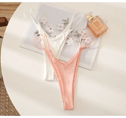 Meet'r Women Sexy Low Waist Thong Pantie Seamless Thin rope Underwear Female Solid Color G String Lingerie Temptation Bikini