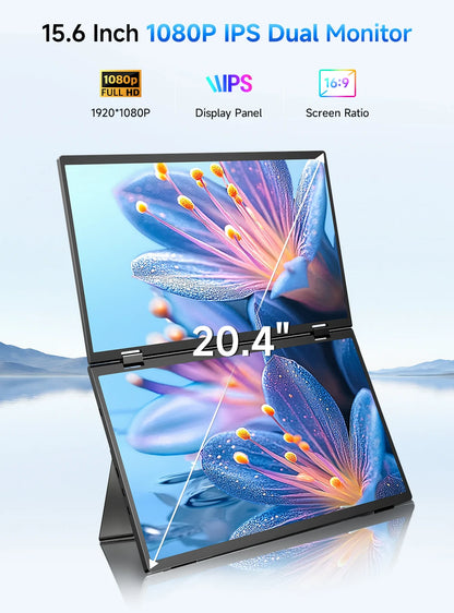 UPERFECT Delta 15.6" Dual Portable Monitor for Laptop Screen Extender 1080P HDR Folding Stacked Triple Travel Computer Display