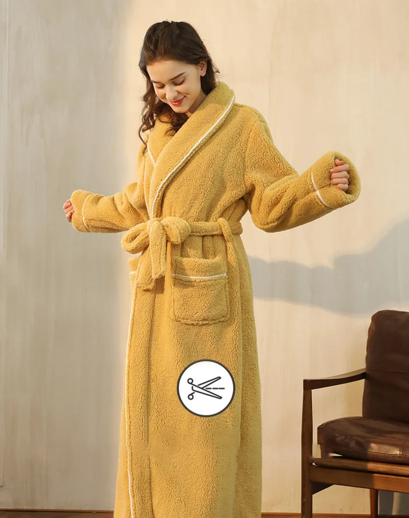 Female Autumn and Winter Warm Long Flannel Thick Couple Bath Bathrobes Men Women Pajamas Shower Robe Bath Towels For Adults