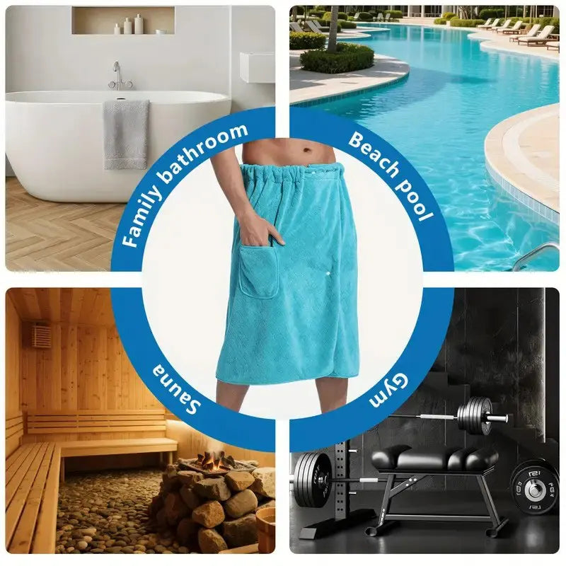 Suitable for M-XXXL Men's Bath Skirt Bath Towel Plus Size Bath Skirt Suitable for Home, Travel, Steaming, Spa, Beach