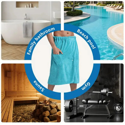 Suitable for M-XXXL Men's Bath Skirt Bath Towel Plus Size Bath Skirt Suitable for Home, Travel, Steaming, Spa, Beach