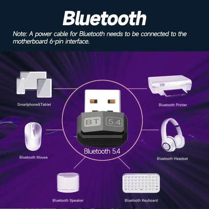 USB Bluetooth 5.4 Wireless Adapter Bluetooth 5.3 Dongle Adapter for PC Laptop Wireless Speaker Audio Receiver USB Transmitter