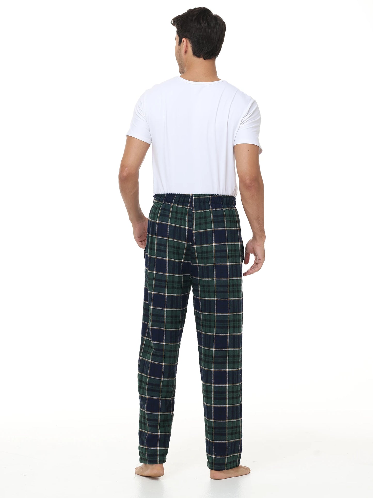 Men's 3Pcs Pajama Sleeping Pants Cotton Plaid Pjs, Long Plaid Print Sleepwear Pajama Pants with Elastic Waist Homewear