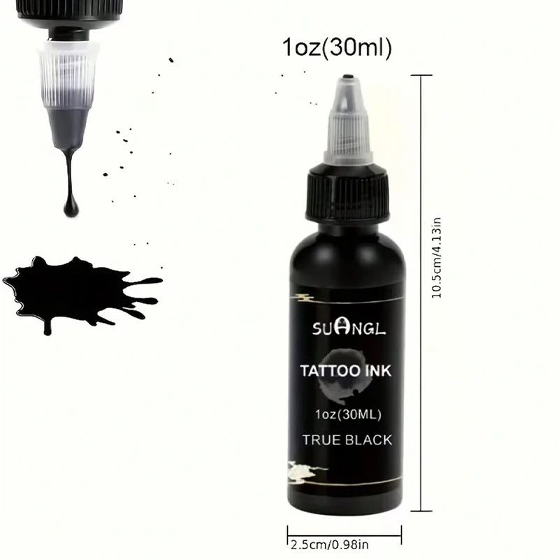 SUANGL Professional Black Tattoo Ink High Saturation Waterproof Permanent Pigment 30ml for Tattoo Studio Tattoo Accessories
