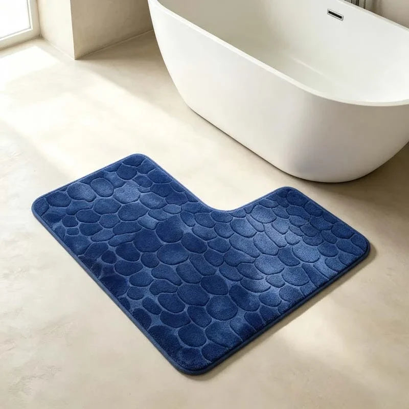 80x80cm New L-shaped Bath Mat Cobblestone Memory Foam Super Absorbent Non-Slip Corner Mat for Bathroom Shower Toilet Home Decor