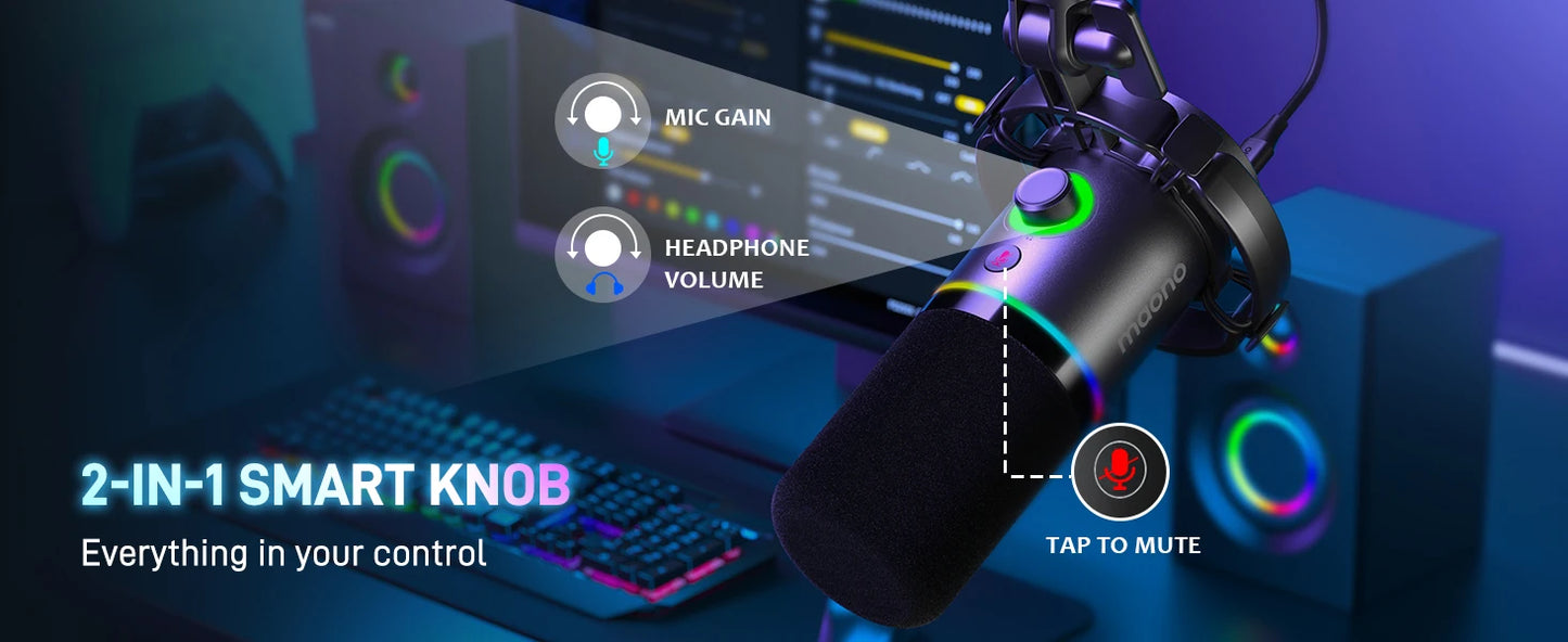 MAONO PD200X XLR/USB Dynamic Microphone for Gaming Recording Streaming Youtube Metal Mic with Software Tap-to-Mute Gain Knob