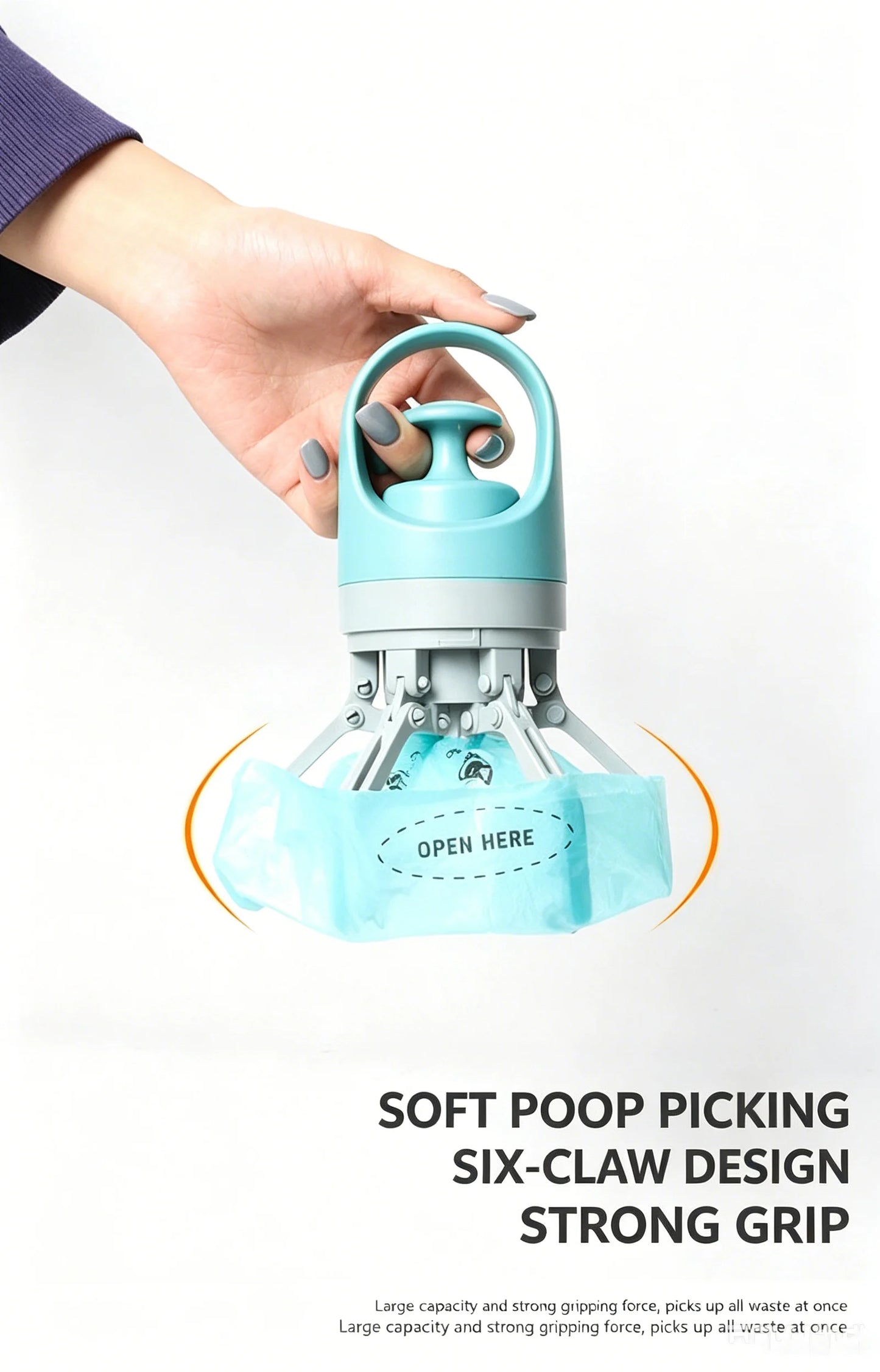 Portable Dog Pooper Scooper Waste Pick-up Outdoor Cleaner Builtin Garbage Bag Handheld Poop Grabber No Touch Design for Pet Use