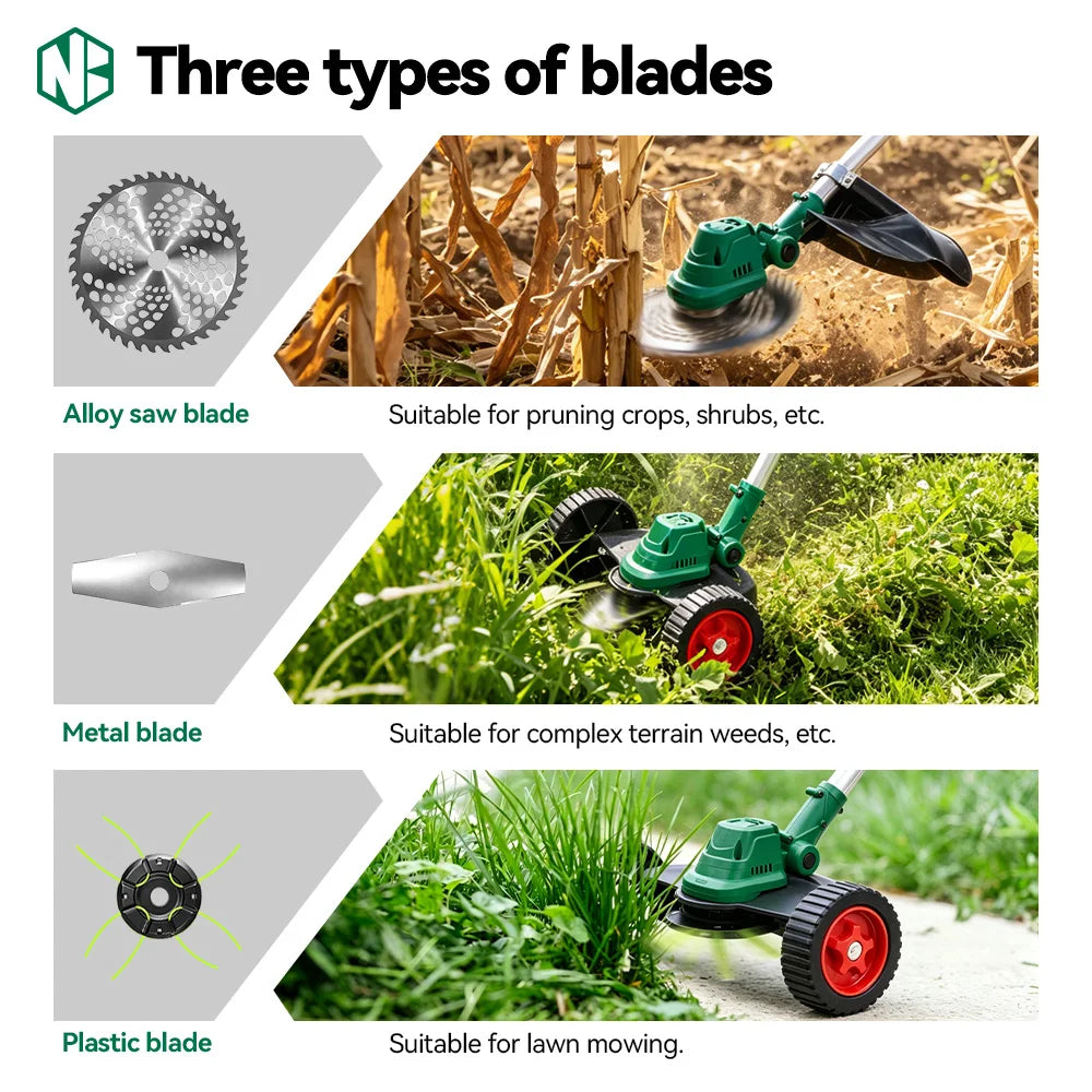 NEWBENY 3-i-1 Trådlös Borstlös Gräsklipparé Trimmer Såg 21V – Makita-kompatibel LED-display Förlängningsbar Trädgård 2026
