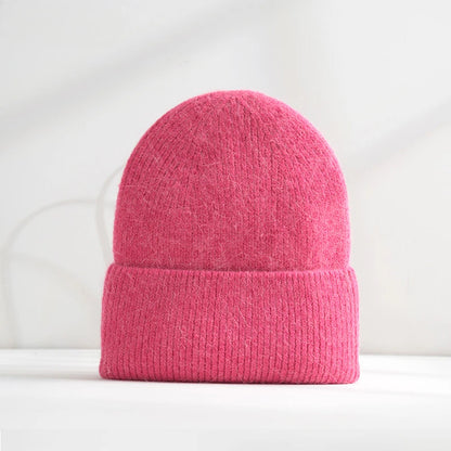 Fluffy Angora Hat Rabbit Fur Warm Winter hat For Womans Cashmere Wool Soft Beanies Blue Knitted Hat Outdoor Ski Female