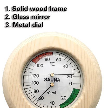 Bastutermometer & Hygrometer i Massivt Trä – Väggmonterad, 15×15 cm, 20–120°C