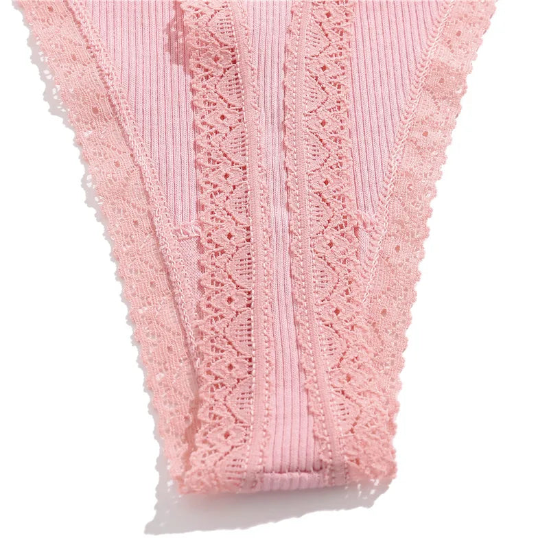 4Pc G-String Cotton Lace Women Thongs Lingerie Low Rise Panties Adjustable Waistband Straps Hipster Underwear For Girl Intimates