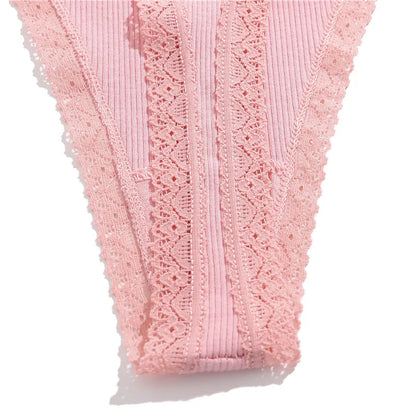 4Pc G-String Cotton Lace Women Thongs Lingerie Low Rise Panties Adjustable Waistband Straps Hipster Underwear For Girl Intimates