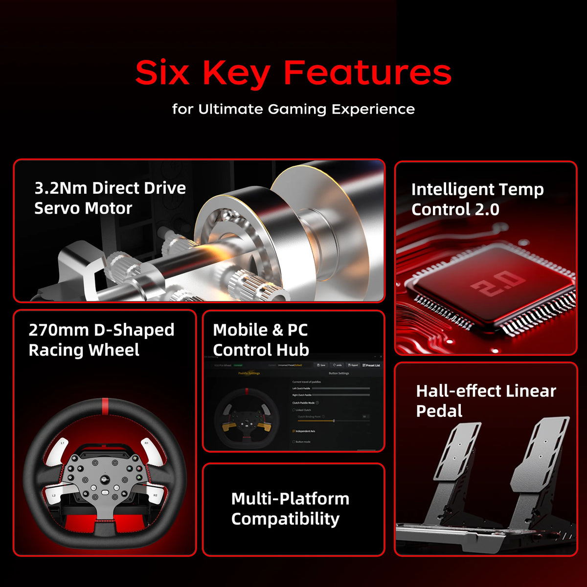PXN V10 Ultra Direct Drive Wheel Kit, 3.2Nm Force Feedback Racing Wheel with Hall Effect Pedals, 4-Paddle Design, APP Enabled for PC/PS4/Xbox