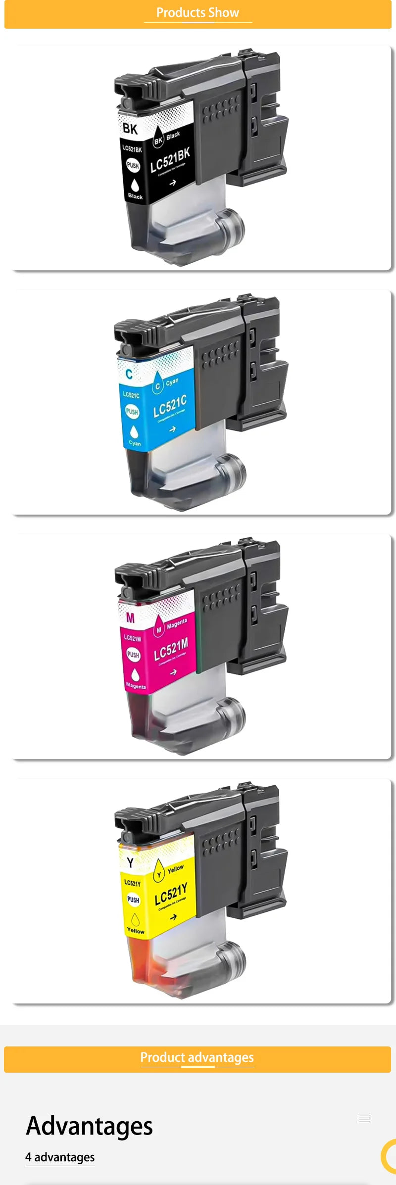LC521 Kompatibel Bläckpatron för Brother DCP-J1260W DCP-J1310DW DCP-J1313DW DCP-J1360DW DCP-J1460DW