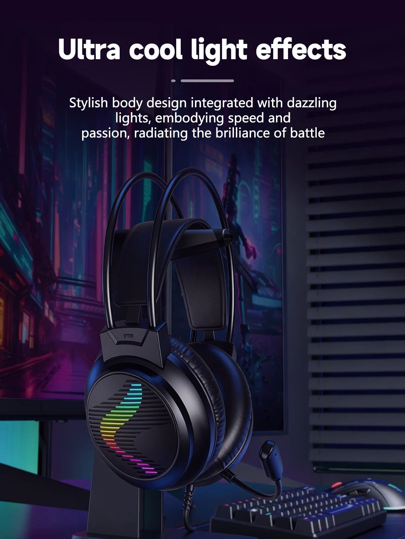 AKKHOO Gaming Headset 3,5mm RGB – 360° Roterbar Mikrofon Minnesskum CE/RoHS Internetcafé Gaming Svart Vit