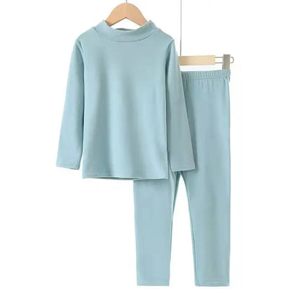 For German velvet warm children's self-heating fiber underwear set boys warm autumn clothes autumn and winter pants girls warm