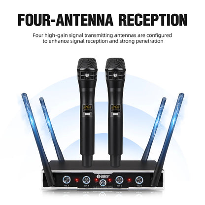 Debra DU4004 Wireless Conference Microphone System, UHF 4-channel, lavalier, headset, handheld microphone, for weddings, karaoke