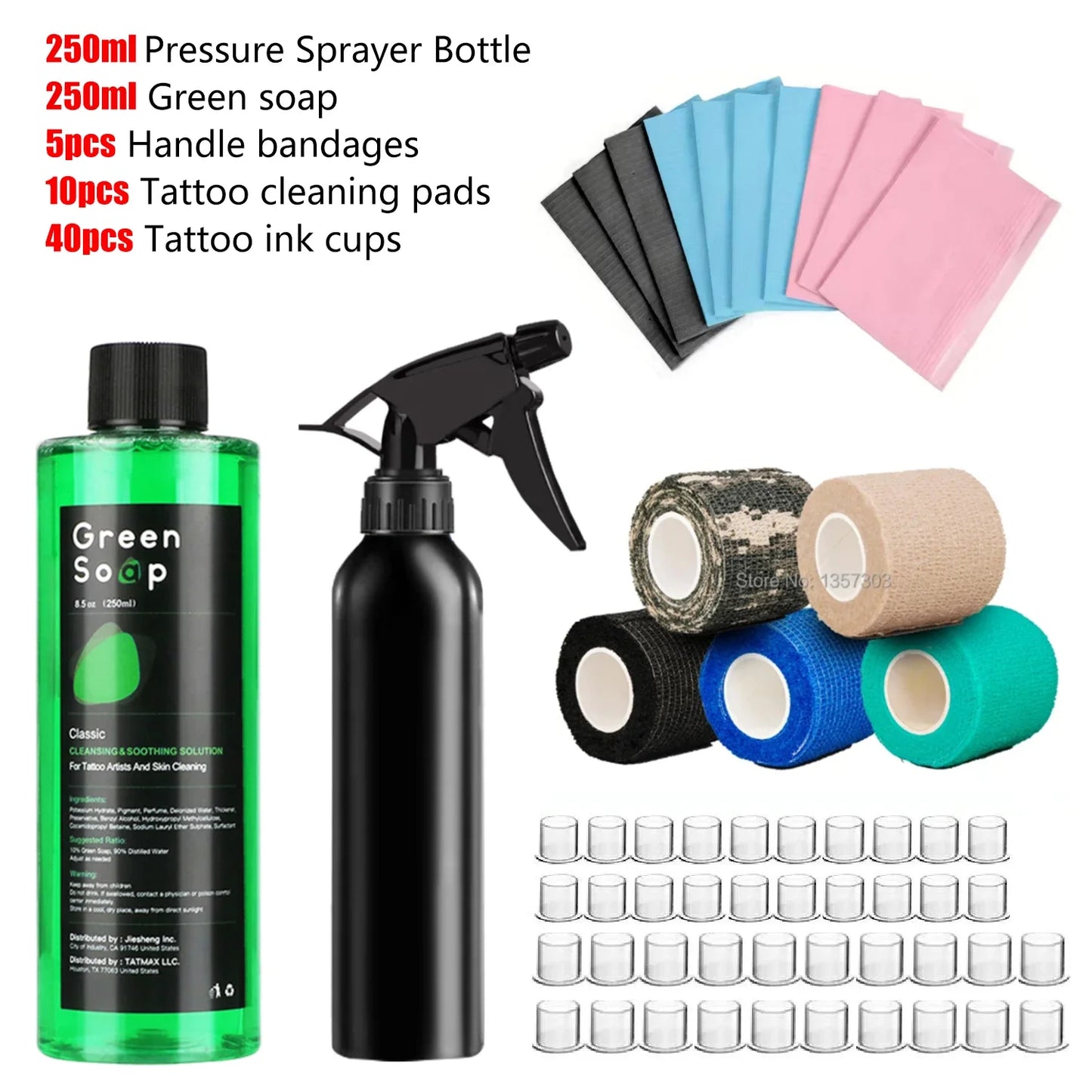 Tattoo Green Soap Kit - 250ML Green Soap with 250ML Aluminium Pressure Sprayer Bottle Tattoo Cleaning Tools  Tattoo Supplies