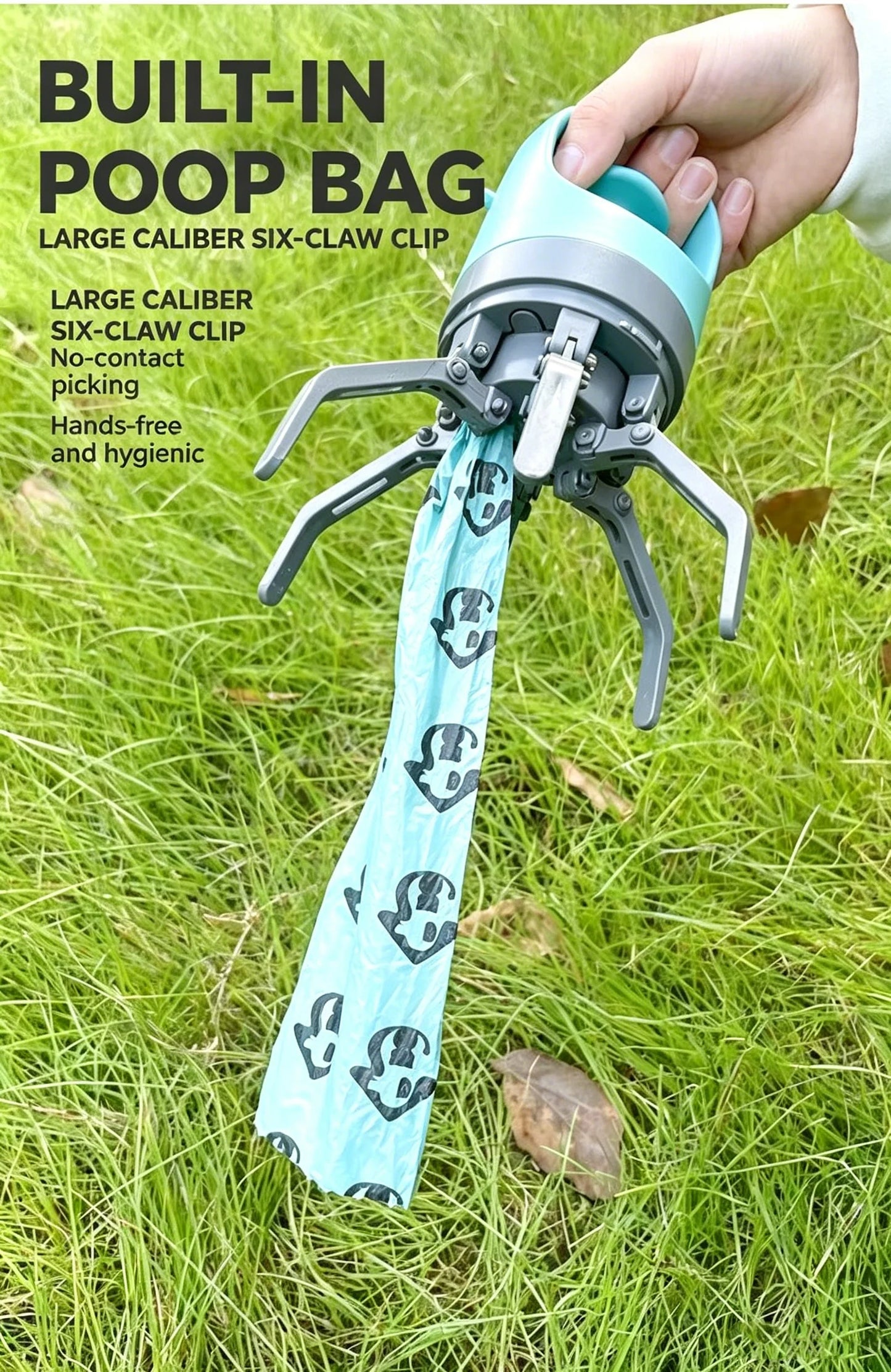 Portable Dog Pooper Scooper Waste Pick-up Outdoor Cleaner Builtin Garbage Bag Handheld Poop Grabber No Touch Design for Pet Use