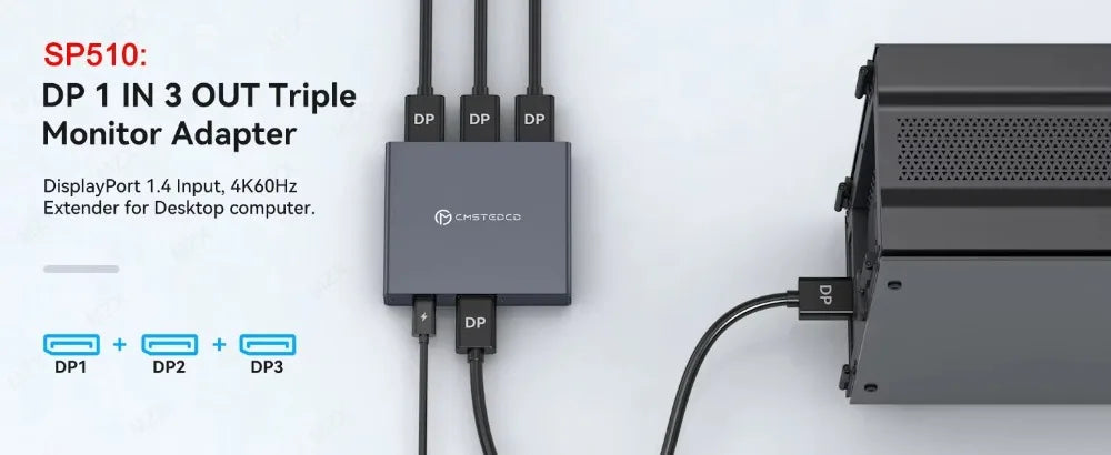 MZX MST-splitter för tre skärmar, DisplayPort eller USB-C