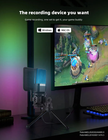 Gaming Microphone Professional Condenser Mic PC Laptop Computer Mike RGB USB Wired Studio Streaming Podcast Gamer Karaoke PC Kit