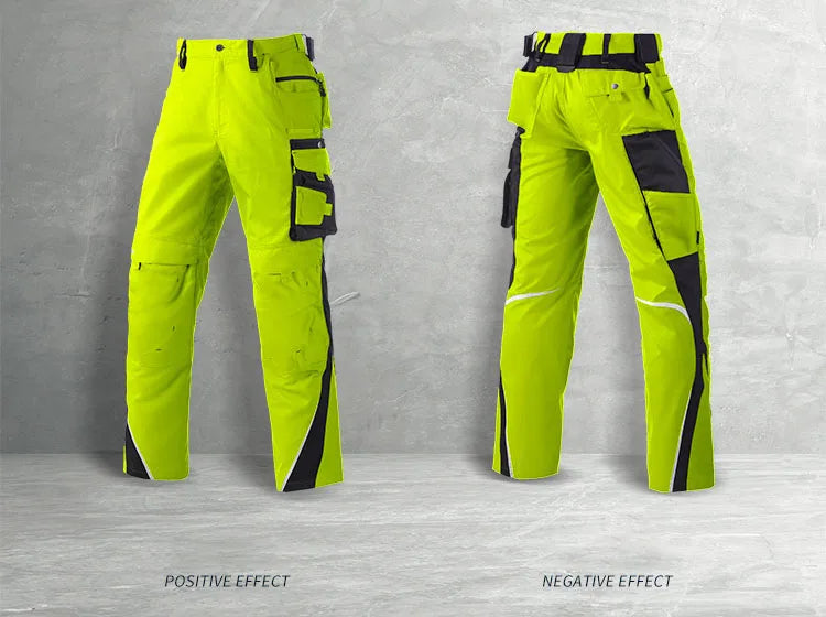 Men's Work Pants with Multi Pockets Two Tone Construction Pants with Reflective Stripes Cargo Pants Zipper Front Work Wear Pants
