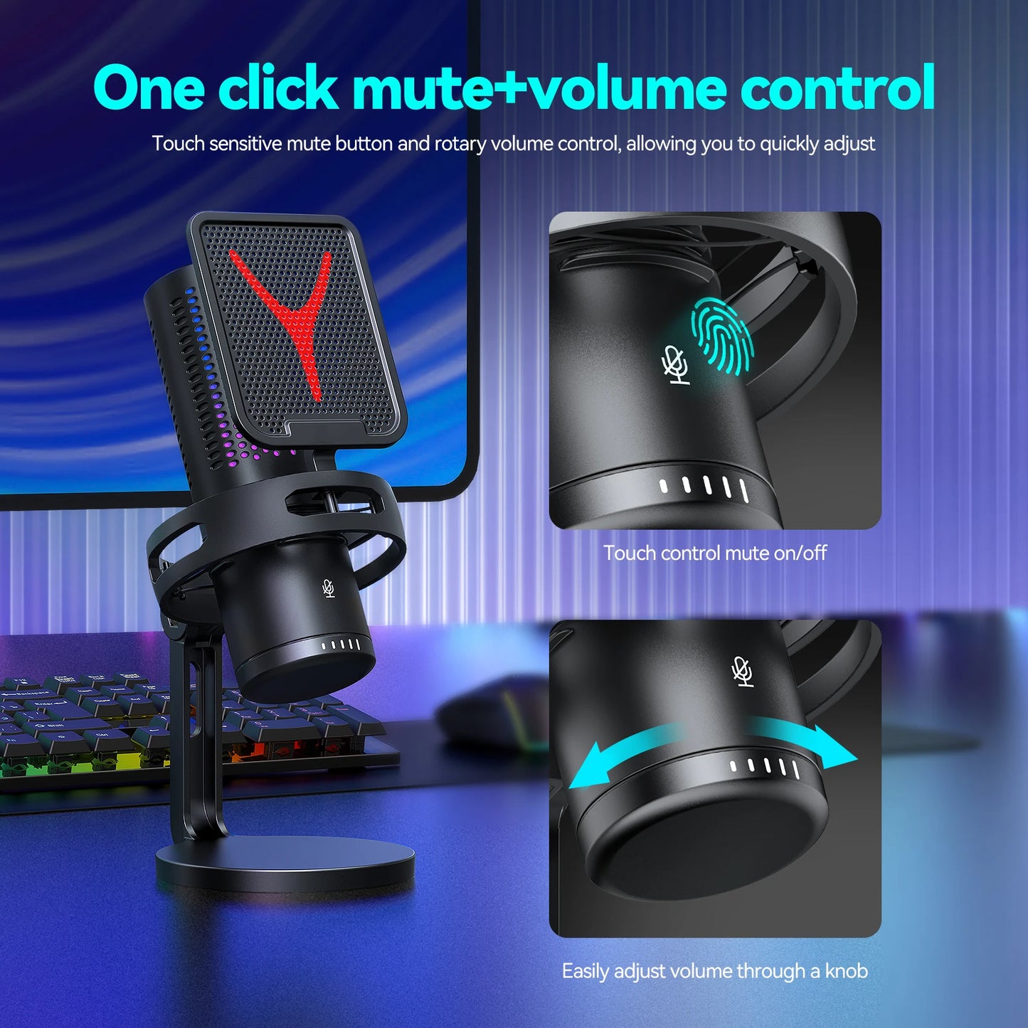 Gaming Computer Professional Condenser Microphone Mic PC Laptop USB Wired Live Streaming Podcast Studio Mike Kit Gamer Karaoke