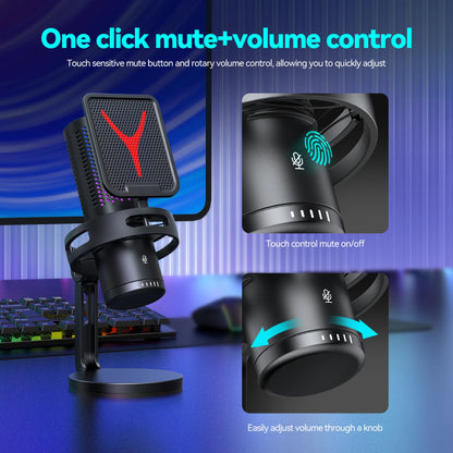 Gaming Computer Professional Condenser Microphone Mic PC Laptop USB Wired Live Streaming Podcast Studio Mike Kit Gamer Karaoke