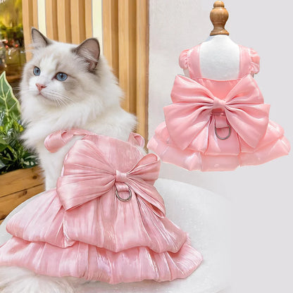 Cat Wedding Dress Lace Bowknot Fluffy Skirt for Party Pet Clothes Fancy Costume for Kittens Bridal Gown Furbaby Home Daily Outfi