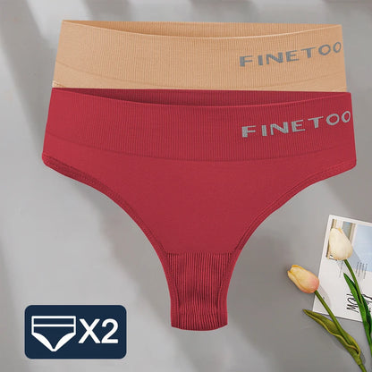 FINETOO 2PCS/Set M-2XL Bodyshaper G-String Panties Women Slim Underwear Female Lingerie Sexy Lady Thongs High Waist Underpants