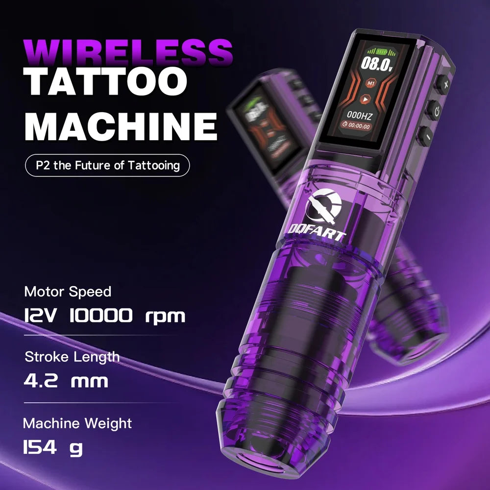 DQFART 1600mAh P2 LED Digital Display Electric Wireless Tattoo Machine Set 12V 6Colors Accessories Body Art Creative Designs