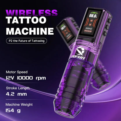 DQFART 1600mAh P2 LED Digital Display Electric Wireless Tattoo Machine Set 12V 6Colors Accessories Body Art Creative Designs